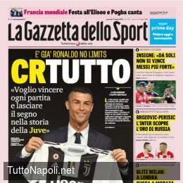 PRIMA PAGINA – Gazzetta apre con le parole di Insigne su Cr7: “Da soli non si vince, meglio Messi!”