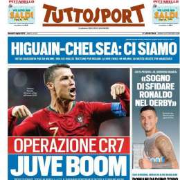 PRIMA PAGINA – Tuttosport: “CR7, Juve boom! Higuain al Chelsea per 60mln”