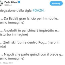 FOTO – L’ironico tweet di Ziliani su Lazio-Napoli: “Ora vi spiego cosa vuol dire la sigla DAZN…”