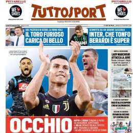 PRIMA PAGINA – Tuttosport avverte Cr7: “Occhio Ronaldo, Napoli e Roma tengono il passo. Inter, che tonfo”