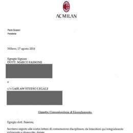 FOTO – Milan, resa nota la lettera di licenziamento a Fassone: “Condotta gravissima, indifferente e negligente”