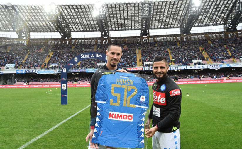 Hamsik premiato da Insigne: record di 512 presenze con la maglia del Napoli