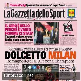 PRIMA PAGINA – Gazzetta: “Romagnoli-gol al 91′. Dolcetto Milan, zona Champions”