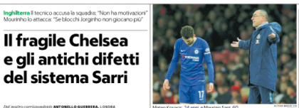 Repubblica: “Si è bucato il Sarri-Ball. Pure Mourinho lo critica”