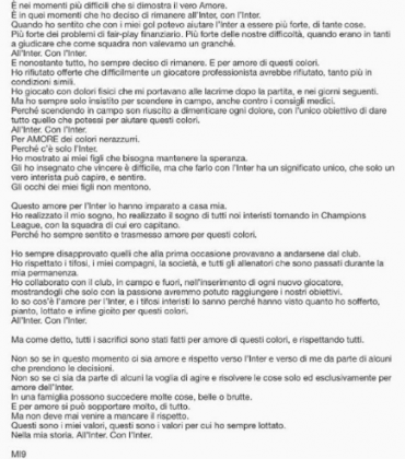 Icardi sull’Inter: «Per amore si può sopportare di tutto. Ma non deve mai venire a mancare il rispetto»