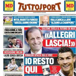 PRIMA PAGINA – Tuttosport: “Galeone svela il futuro di Allegri, Cr7 spazza via le voci”