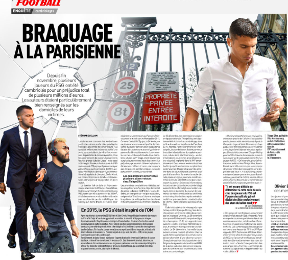 Copertina de L’Equipe: allarme furti con scasso nelle case dei giocatori del Psg