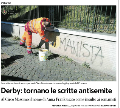 Scritte antisemite a Roma a pochi giorni dal derby