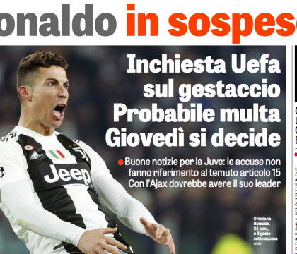 Squalifica Ronaldo, Gazzetta tutta contenta che l’Uefa non ha inserito la provocazione ai tifosi