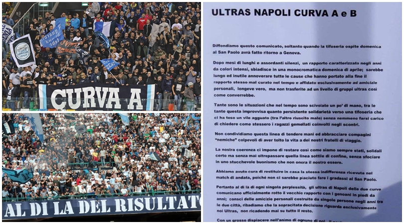 Napoli, Curva A e Curva B terminano il gemellaggio col Genoa