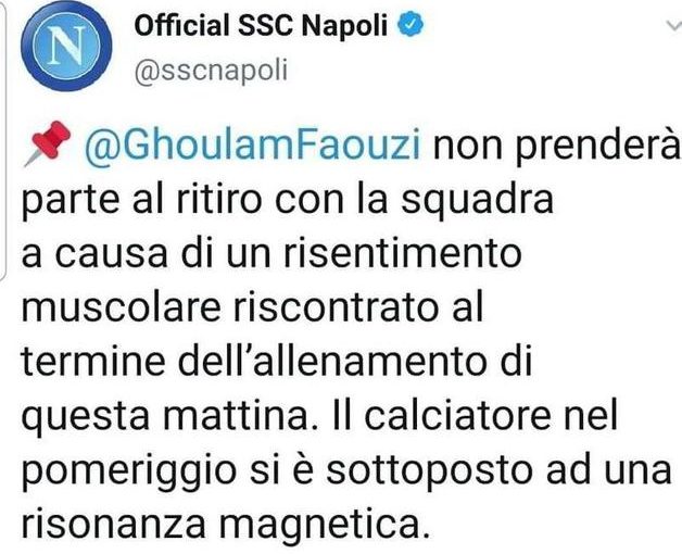 Napoli, Ghoulam escluso dai convocati per l’Atalanta