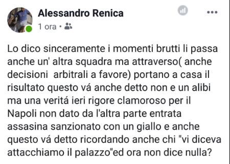 Renica su Torino-Napoli: “Rigore clamoroso, chi attaccava il Palazzo ora resta in silenzio”