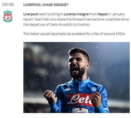 Sky – Il Liverpool vuole Insigne: i Reds pronti ad investire