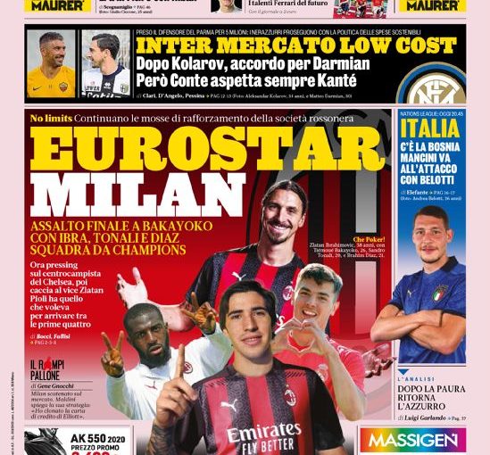 Gazzetta dello Sport, prima pagina in edicola